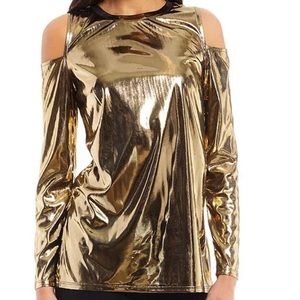 Brand🆕❤️🔥❤️ MICHAEL Michael Korse Slick Foil Cold Shoulder Top
